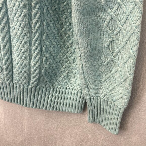 Talbots Cable Knit Sweater Womens Petite Large PL Aqua Blue Buttons Old Money - Picture 8 of 16